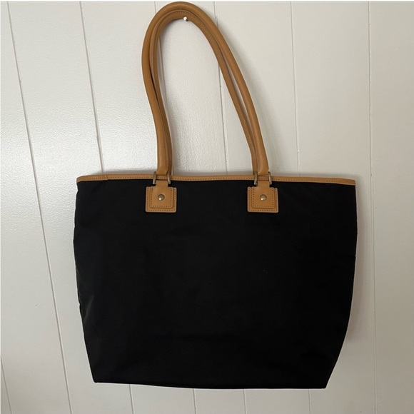 Hartmann XL Large Canvas Leather Tote Bag Purse Travel Black Tan 18” x 12” x 6” - Picture 6 of 12